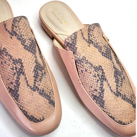 Cole Haan Ryan Mule In Mahogany Rose Leather Python Mules Flats Slide Sandals - Picture 4 of 12